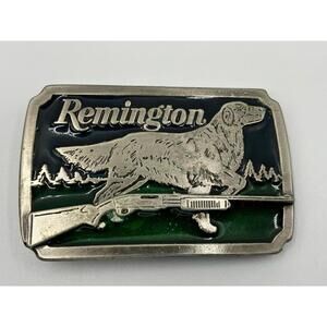 Remington Rifle Pointer Retriever Dog Hunting Gun  Green Enamel Belt Buckle